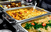 trays of food on a buffet in Pigeon Forge