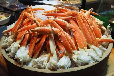 crab legs on a seafood buffet
