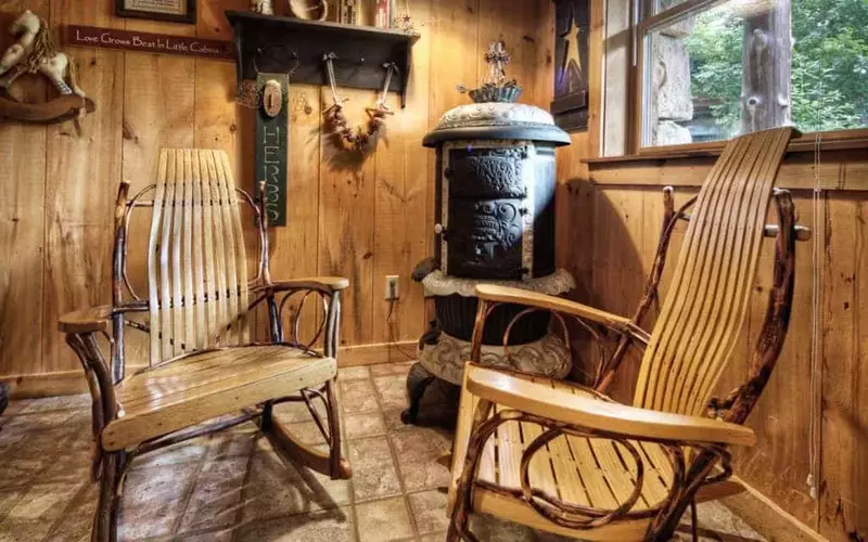 wood chairs in a smoky mountain cabin