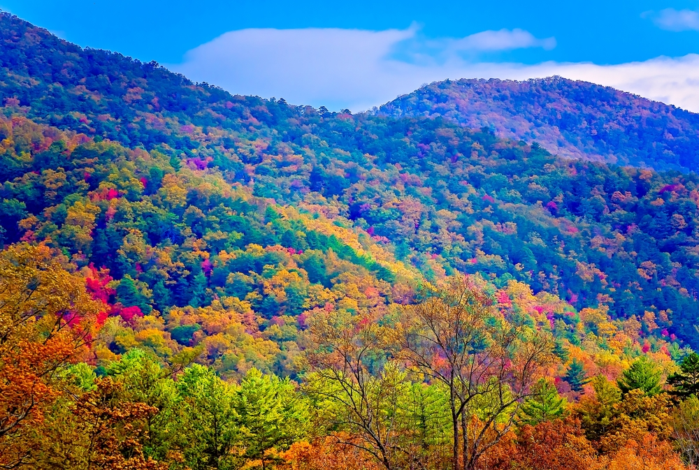Smoky Mountains dotted in fall colors