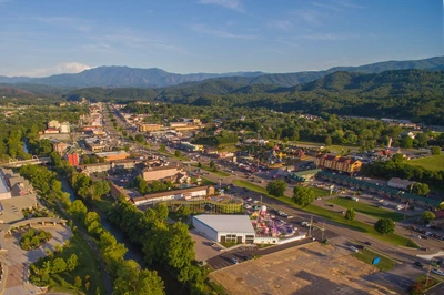 aerial view of pigeon forge parkway