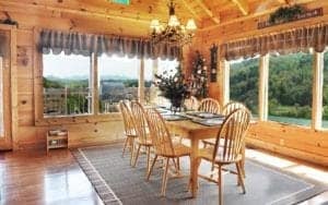 A lovely dining room in a Pigeon Forge TN cabin at Eagles Ridge Resort.