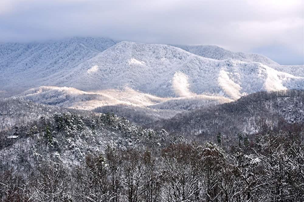Breathtaking snow capped mountains near Pigeon Forge TN.