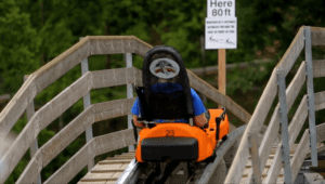 A passenger on the Smoky Mountain Alpine Coaster in Pigeon Forge.