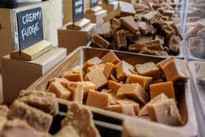 Fudge for sale at a candy shop.