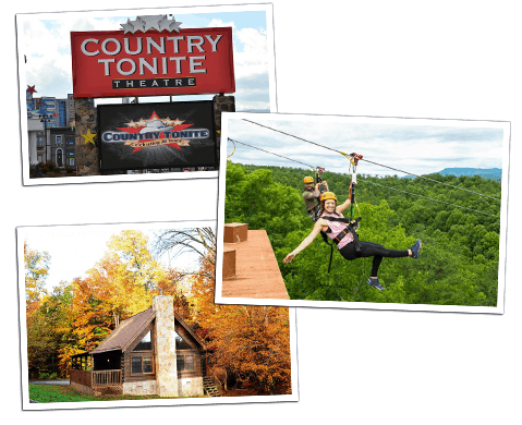 country tonite, zipline, and pigeon forge cabin