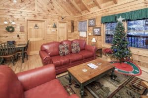 cabin decorated for Christmas