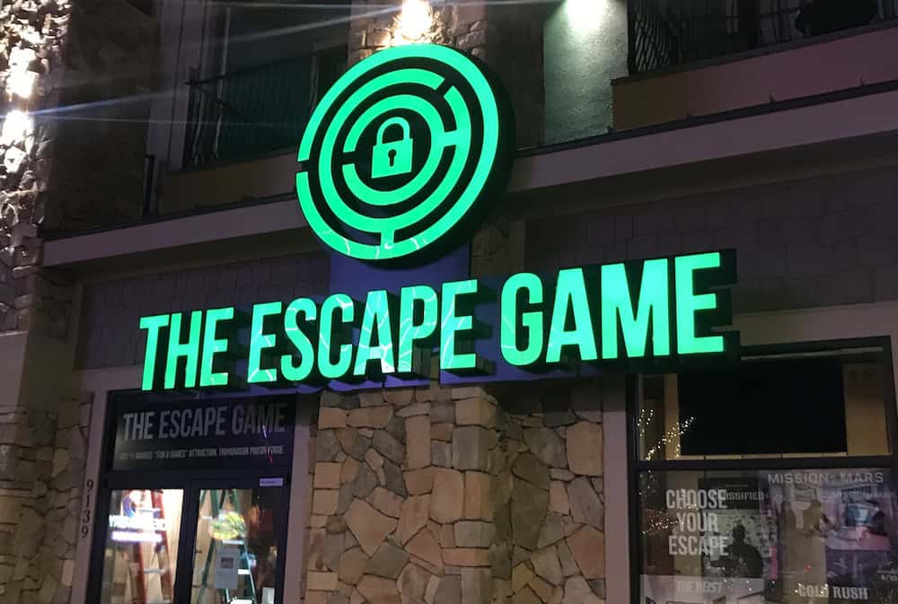 the escape game sign at the island in pigeon forge