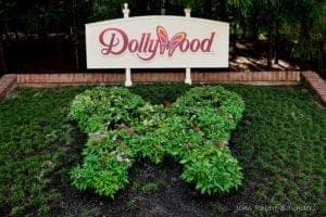 dollywood sign with plants shaped like a butterfly