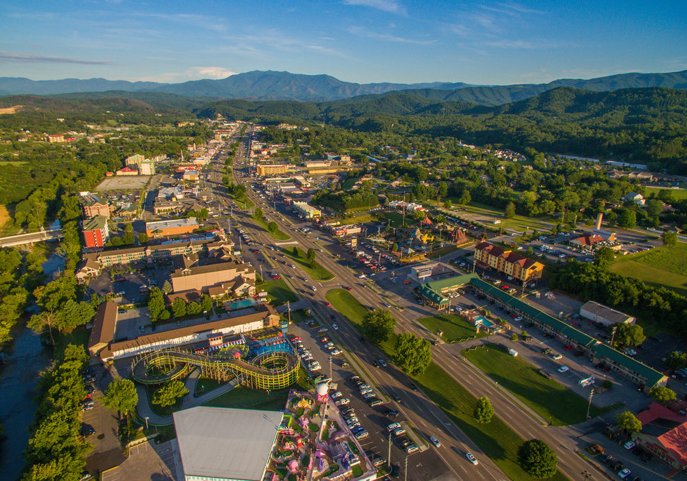 Aerial of Pigeon Forge TN